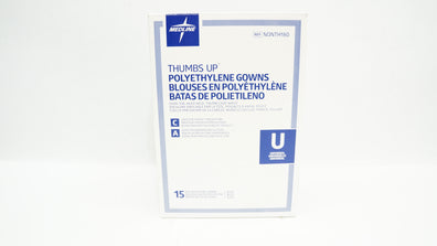 Medline NONTH180 Thumbs Up Polyethylene Gowns, Universal, Blue - Box of 6
